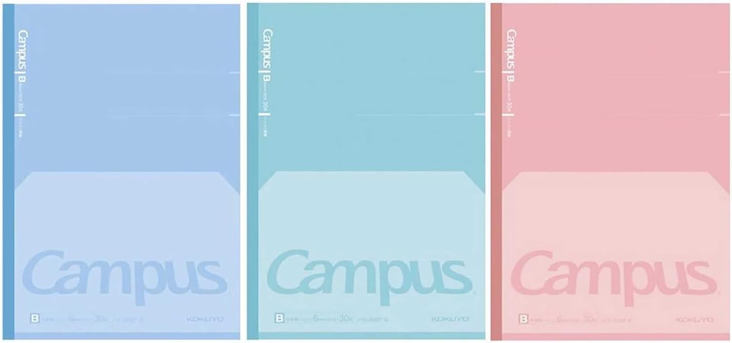 KOKUYO Campus Composition Kimochii Notebook, 3 Pack Feels Flat Semi-B5 Comp Book, Green Pink Blue, Dot B 6mm Ruled, 30 Sheets Lined Journal Notebook for School Note Taking. Japan Import (NO-FL3CBTX3)