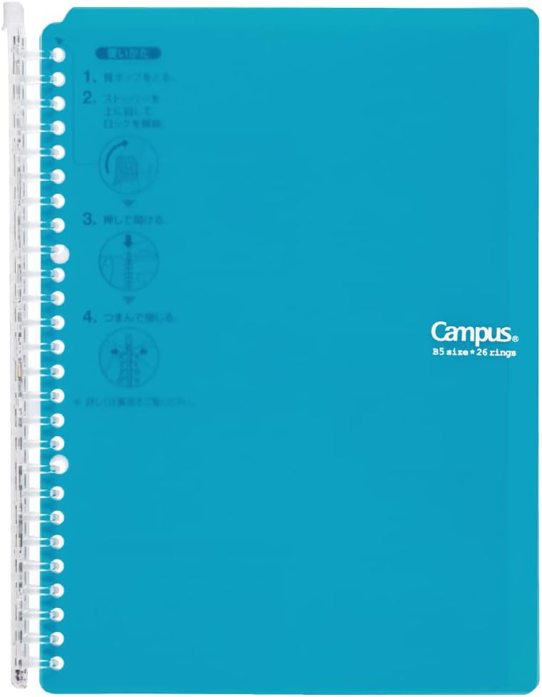 Kokuyo Campus Smart Ring Binder Notebooks, B5 Size, 60 Sheet Capacity, 26 Holes, Come with 10 Campus Loose-Leaf Paper, Perfect for Meeting, Classes and Note-Taking, Turquoise, Japan Import