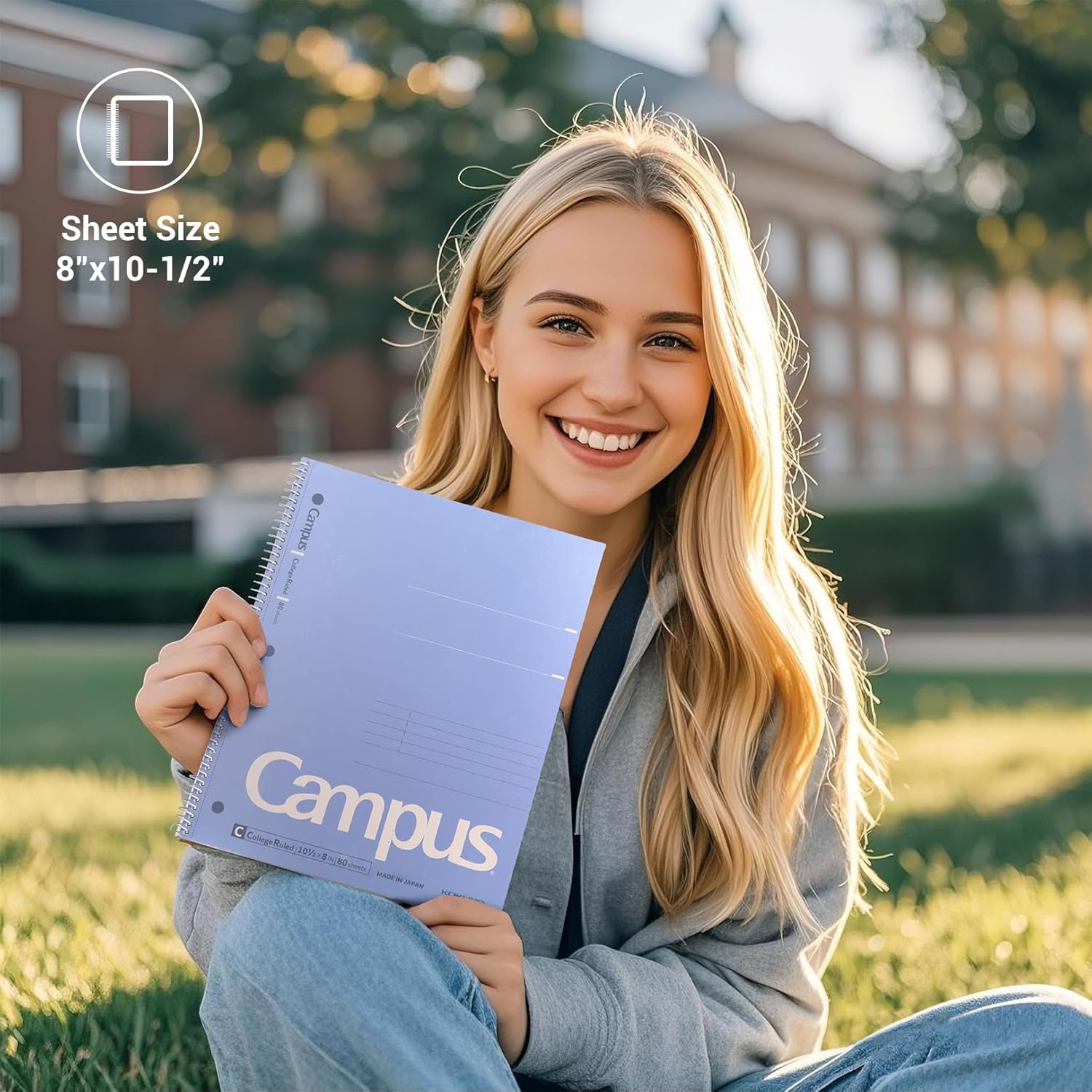 KOKUYO Spiral Notebook, 3 Pack Campus 10-1/2" x 8" Subject Notebooks with College Ruled, 80 Sheets, 3 Holes School Spiral Journal for Work Study Note Taking (Yellow, Orange, Purple)