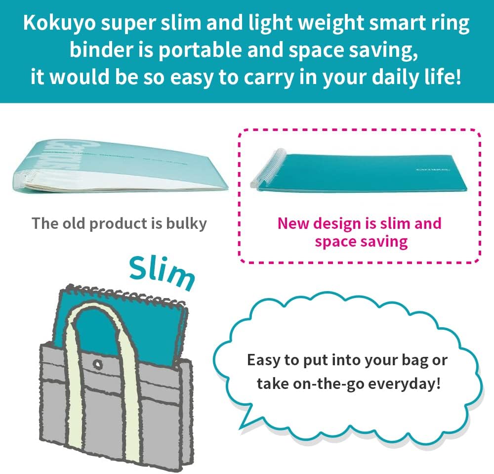 Kokuyo Campus Smart Ring Binders 5 Pack, B5 Binder Notebooks, 60 Sheets Capacity, 26 Holes Slim Binder Folder and 300 Sheets Campus Loose-leaf Paper for Work, Study and Journal, Japan Import