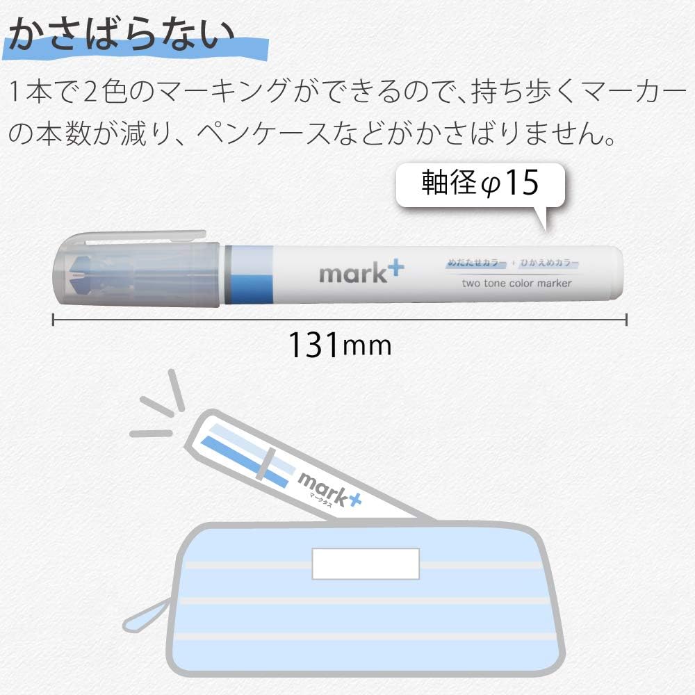 KOKUYO 2-Tone Pastel Highlighter 5 Colors Set. Mark+ Two Colors Dual Tips Markers, Quick Dry Similar Shades Tip 5 Pack of Pink, Blue, Green, Purple, Yellow. Japan Import (PM-MT100-5S).