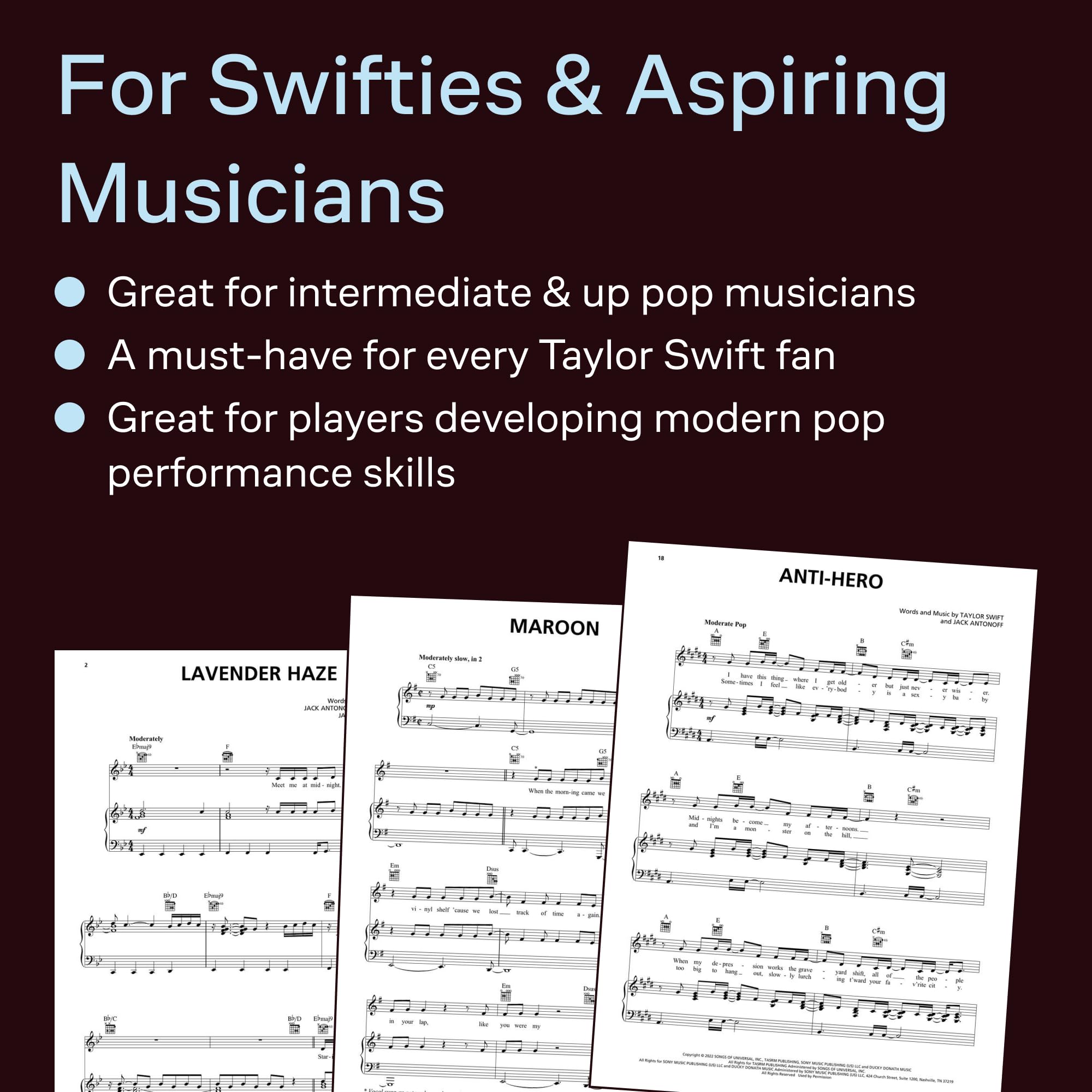 Taylor Swift - Midnights 3am Edition Piano/Vocal/Guitar Songbook | 20 Song Sheet Music Book for Intermediate Players | Pop Piano Arrangements with Vocal Melodies and Guitar Chords for Swift Fans