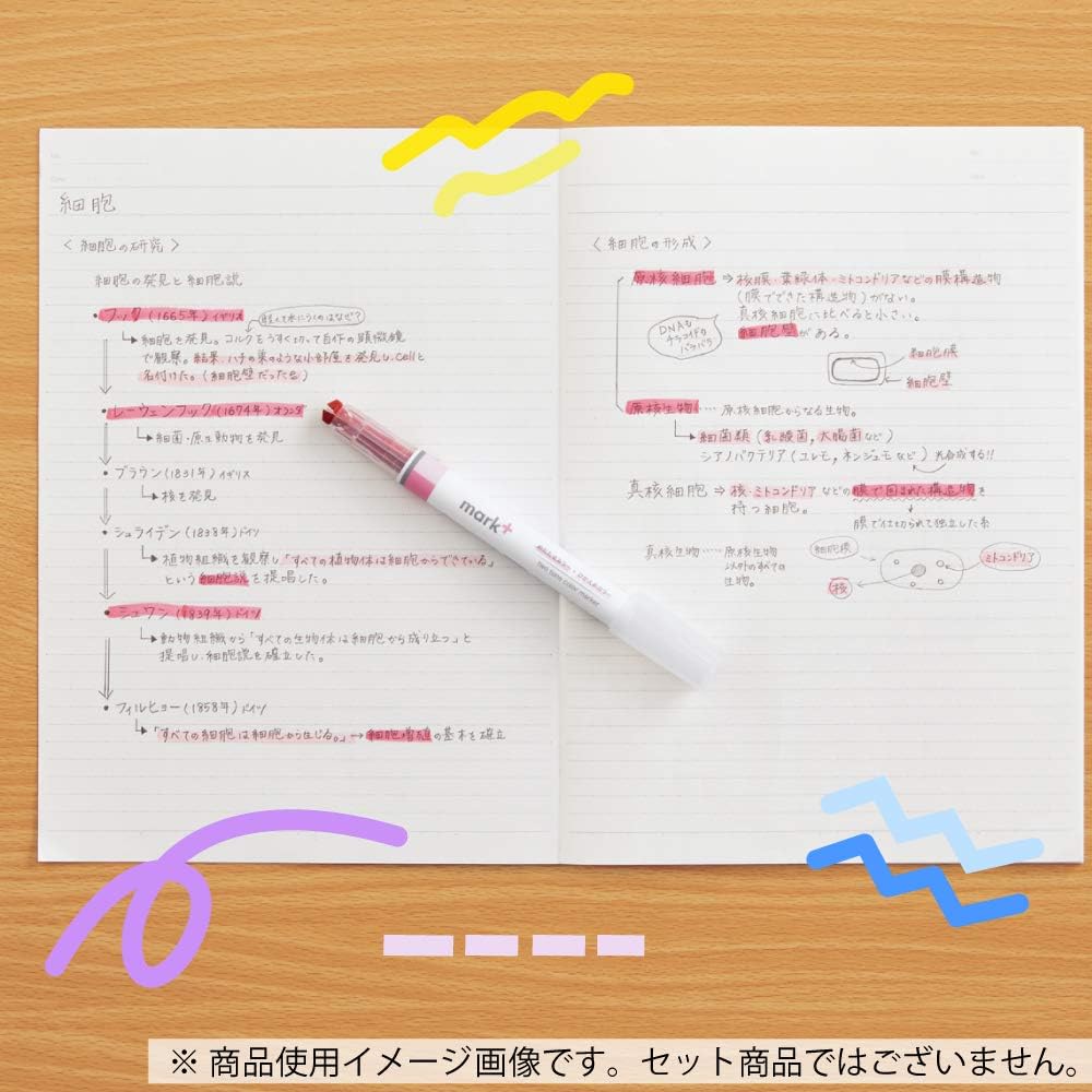 KOKUYO 2-Tone Pastel Highlighter 5 Colors Set. Mark+ Two Colors Dual Tips Markers, Quick Dry Similar Shades Tip 5 Pack of Pink, Blue, Green, Purple, Yellow. Japan Import (PM-MT100-5S).