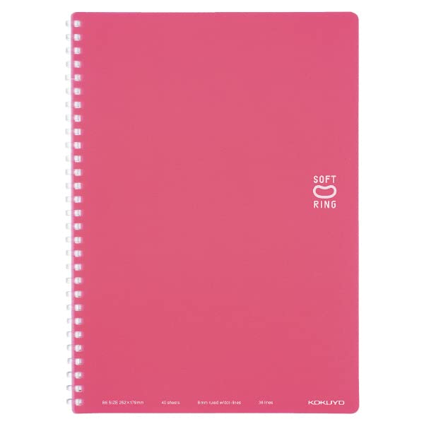 KOKUYO Spiral Lined Notebook, 10'' x 7'' Pastel Journal B5 Soft Ring Notebooks with Dot 6 mm Ruled, 40 Sheets, Light Pink 1 Subject Notebook, Note Taking for School. Japan Import (SU-SV301BT-LP)