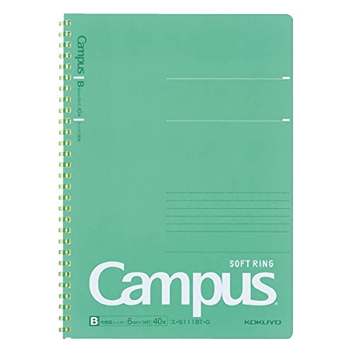 KOKUYO Spiral Lined Notebook, 8.3'' x 5.8'' Pastel Journal A5 Campus Soft Ring Notebooks with Dot 6 mm Ruled, 50 Sheets, Green 1 Subject Notebook, Note Taking for School. Japan Import (SU-S131BT-G)