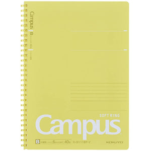 KOKUYO Spiral Lined Notebook, 10'' x 7'' Pastel Journal B5 Campus Soft Ring Notebooks with Dot 6 mm Ruled, 40 Sheets, Yellow 1 Subject Notebook, Note Taking for School. Japan Import (SU-S111BT-Y)