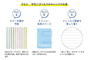 KOKUYO Spiral Lined Notebook, 8.3'' x 5.8'' Pastel Journal A5 Campus Soft Ring Notebooks with Dot 6 mm Ruled, 50 Sheets, Green 1 Subject Notebook, Note Taking for School. Japan Import (SU-S131BT-G)