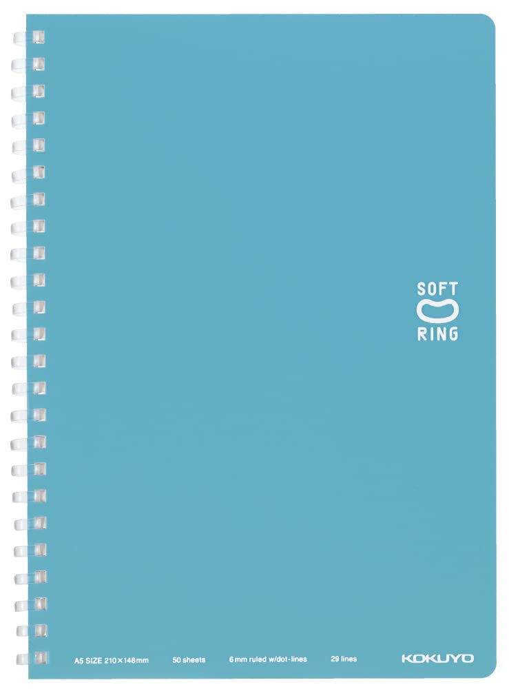 KOKUYO Spiral Lined Notebook, 8.3'' x 5.8'' Pastel Journal A5 Soft Ring Notebooks with Dot 6 mm Ruled, 50 Sheets, Light Blue 1 Subject Notebook, Note Taking for School. Japan Import (SU-SV331BT-LB)