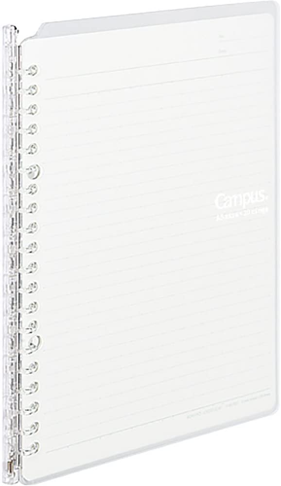 Kokuyo Campus Smart Ring Binder, A5 Clear Refillable Binder Notebook 20 Holes with 10 Extra Loose-Leaf Paper, Up to 25 Filler Papers for Work & Study, Japan Import (RU-SP130T)