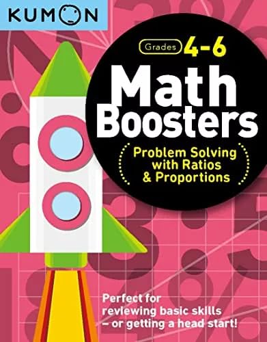 Kumon Math Boosters 4 Books Set for Grades 3 - 6, Ages 9 - 11 (Fractions, Word Problems, Geometry, Problem Solving with Ratios & Proportions)