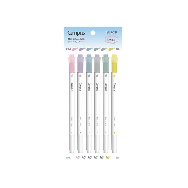 KOKUYO Pastel Highlighters, 6 Pack Dual-Tip Highlighter Markers for Bible in Assorted Colors, Fine & Chisel Tip No Bleed Quick-Dry for Journals, Planners, Notes