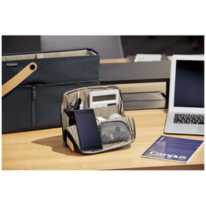 KOKUYO Pencil Case Pouch, Haco-Biz Standing Pen Pouch Bag, Foldable Stand up Pencil Holder Organizer, Large Capacity Portable Pencil Box for School Supplies, Navy x Khaki, Japan Import (KAHA-HB11B)