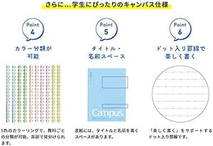 KOKUYO Spiral Lined Notebook, 10'' x 7'' Pastel Journal B5 Campus Soft Ring Notebooks with Dot 6 mm Ruled, 40 Sheets, Purple 1 Subject Notebook, Note Taking for School. Japan Import (SU-S111BT-V)