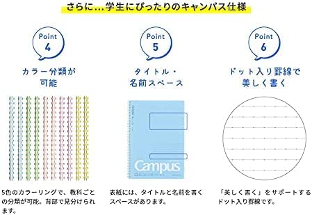 KOKUYO Spiral Lined Notebook, 10'' x 7'' Pastel Journal B5 Campus Soft Ring Notebooks with Dot 6 mm Ruled, 40 Sheets, Purple 1 Subject Notebook, Note Taking for School. Japan Import (SU-S111BT-V)