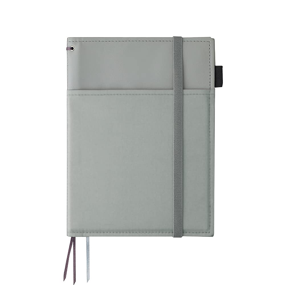 KOKUYO Systemic Synthetic Leather Cover Notebook, with One A5, B 6mm Ruled, 28 Lines, 50 Sheets, Twin Ring Edge Title Notebook, Gray, Japan Import (NO-V685B-M)