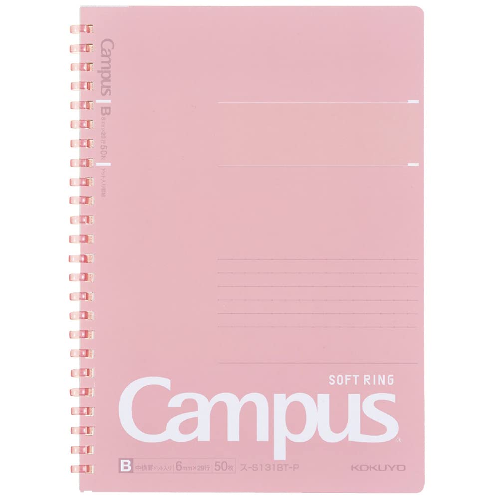 KOKUYO Spiral Lined Notebook, 8.3'' x 5.8'' Pastel Journal A5 Campus Soft Ring Notebooks with Dot 6 mm Ruled, 50 Sheets, Pink 1 Subject Notebook, Note Taking for School. Japan Import (SU-S131BT-P)