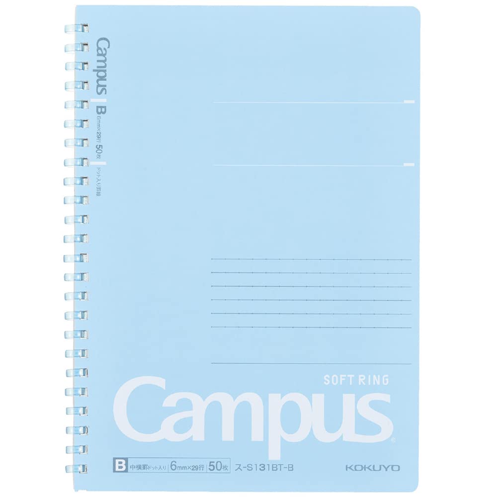 KOKUYO Spiral Lined Notebook, 8.3'' x 5.8'' Pastel Journal A5 Campus Soft Ring Notebooks with Dot 6 mm Ruled, 50 Sheets, Blue 1 Subject Notebook, Note Taking for School. Japan Import (SU-S131BT-B)