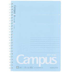 KOKUYO Spiral Lined Notebook, 8.3'' x 5.8'' Pastel Journal A5 Campus Soft Ring Notebooks with Dot 6 mm Ruled, 50 Sheets, Blue 1 Subject Notebook, Note Taking for School. Japan Import (SU-S131BT-B)