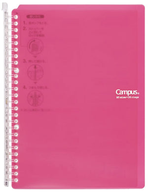 Kokuyo Campus Smart Ring Binder, B5 Pink Refillable Binder Notebook 26 Holes with 10 Extra Loose-Leaf Paper, Up to 60 Filler Papers for Work & Study, Japan Import (RU-SP706P)