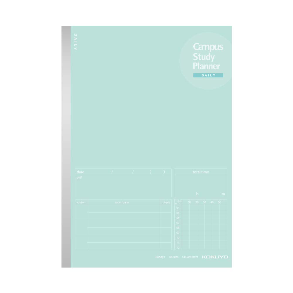 Kokuyo Campus Study Planner Notebook, Daily Ruled, A5, Mint Green, for 63 Days, Japan Import (NO-Y82MD-G)