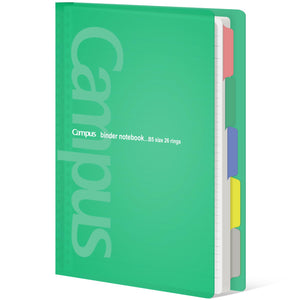 KOKUYO 5 Subject Spiral Notebook, Campus B5 Refillable Journal with 5 Tab Dividers, 100 Sheets in 5mm Ruled Loose Leaf Paper, Green, Japan Import (RU-P333NG & NO-836C)