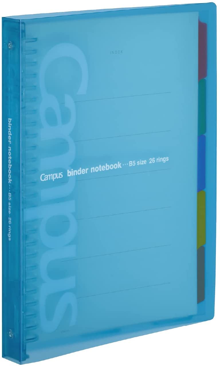 Kokuyo Campus Slide Binder with 5 Tab Dividers, Middle Type, B5, 26 Holes, Up to 100 Sheets, Light Blue, Japan Import (RU-P333NLB)