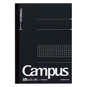 KOKUYO Campus Pre-Dotted Notebook, Semi A5, 5mm Grid Ruled - 40 Sheets - 80 Pages, Black (5 pack)