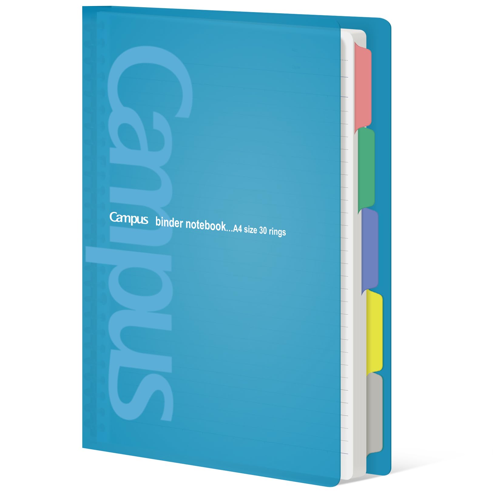 KOKUYO 5 Subject Spiral Notebook, Campus A4 Refillable Journal with 5 Tab Dividers, Up to 65 Sheet Capacity, 50 Sheets in 7mm Dotted Ruled Loose Leaf Paper, Light Blue, Japan Import