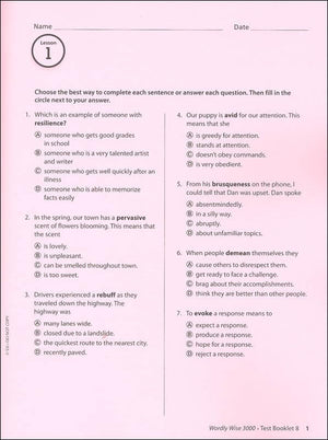 Wordly Wise 3000 Grade 8 Series: 3 Books Collection Set (4th Edition). Student Edition, Test Book, Answer Key Vocabulary Workbook Set for Homeschooling Language Arts Practice Skills Improvement