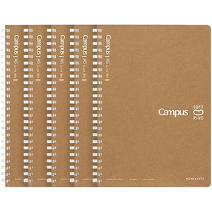KOKUYO Spiral Graph Notebook, 5 Pack A5 Business Soft Ring Notebooks with 5mm Grid Ruled, 8.3'' x 5.8'' Journal with 80 Perforated Sheets, Kraft Notebook for Men, Note Take for Work (WCN-CSR3811)
