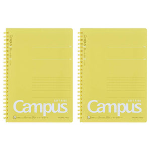 Kokuyo Campus Soft Ring Notebook, A5, B 6mm Dot Ruled, 29 Lines, 50 Sheets, Yellow, Set of 2, Japan Import (SU-S131BT-Y)