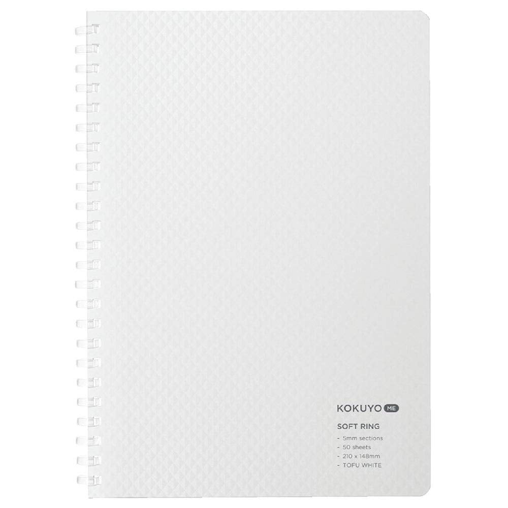 KOKUYO ME Graph Spiral Journal Notebook, A5 Soft Ring 5 mm Grid Paper Notebook with 50 Smooth Sheets, 5.8'' x 8.3'' Cute Small Journaling Notebook, Tofu White, Japan Import. (KME-SR931S5W)