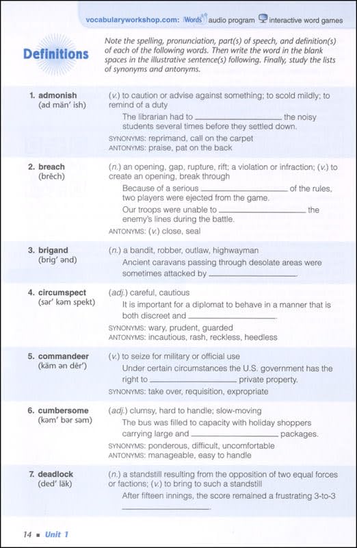 Vocabulary Workshop Enriched Level D Student Edition, Grade 9 | Vocabulary Workbook | Academic English Language Arts