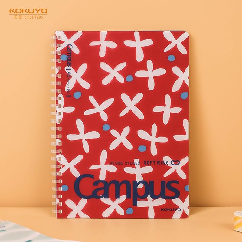 KOKUYO Spiral Lined Notebook, 4 Pack 8.3'' x 5.8'' SOU SOU Journal A5 Soft Ring Notebooks with 8mm Dot Ruled, 50 Sheets, 1 Subject Notebook for School and Note Taking