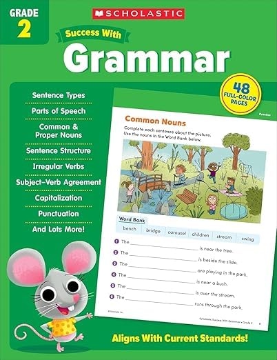 Scholastic Success with Addition & Subtraction, Writing, Grammar, Reading Comprehension, Math, Grade 2 Workbook, 5 Books Collection Set