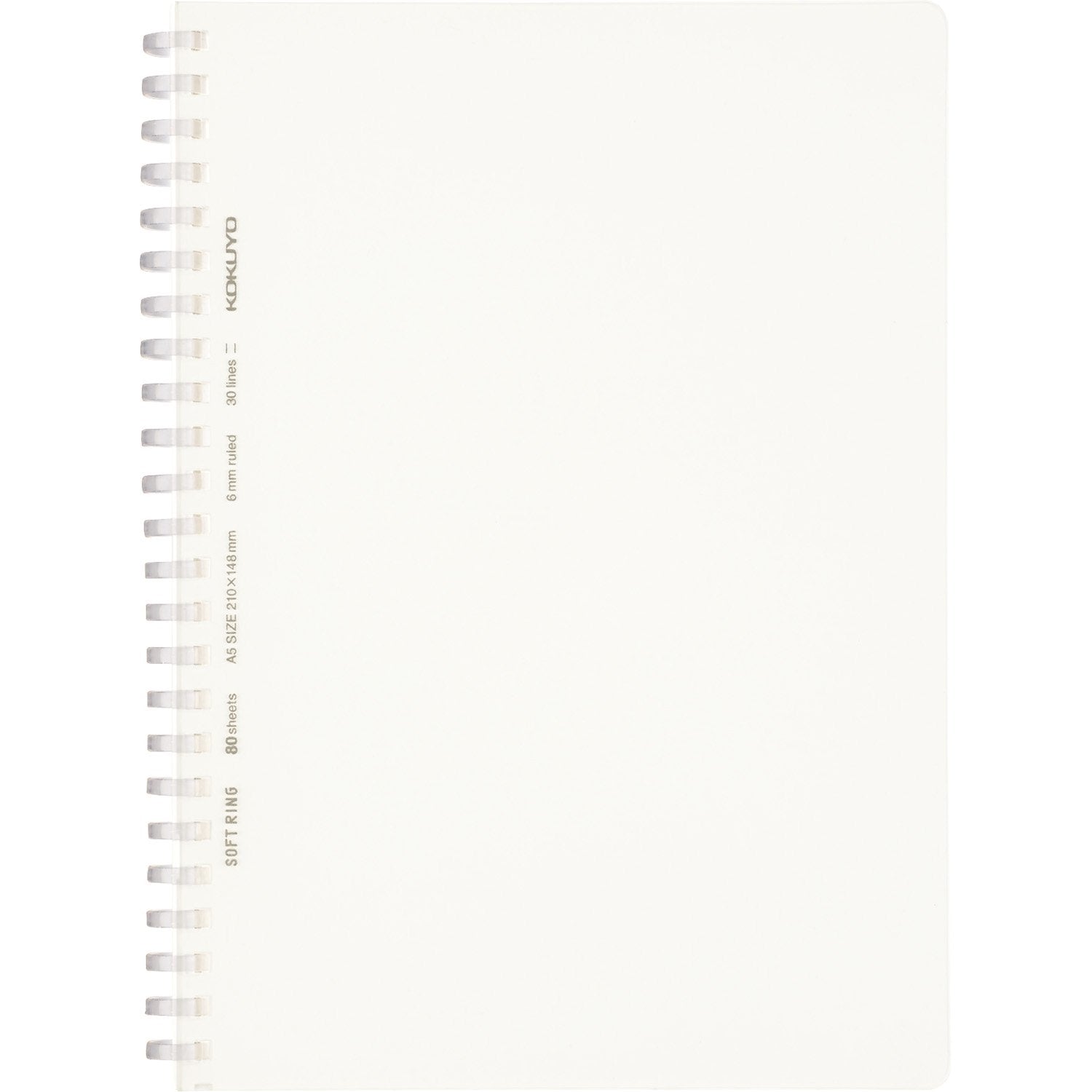 KOKUYO Spiral Lined Notebook, 8.3'' x 5.8'' Business Journal A5 Soft Ring Notebooks with A 6mm Ruled, 80 Perforated Sheets, Clear 1 Subject Notebook, Note Taking for Work. Japan Import (SU-SV538B-T)