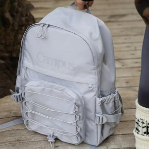 KOKUYO Big Student Laptop Backpack For College Women Middle High School Teen Girls Bookbag with Front Decoration Strap & Chest Strap, Travel Daypack For College, Middle High School, Bookbag (Gray)
