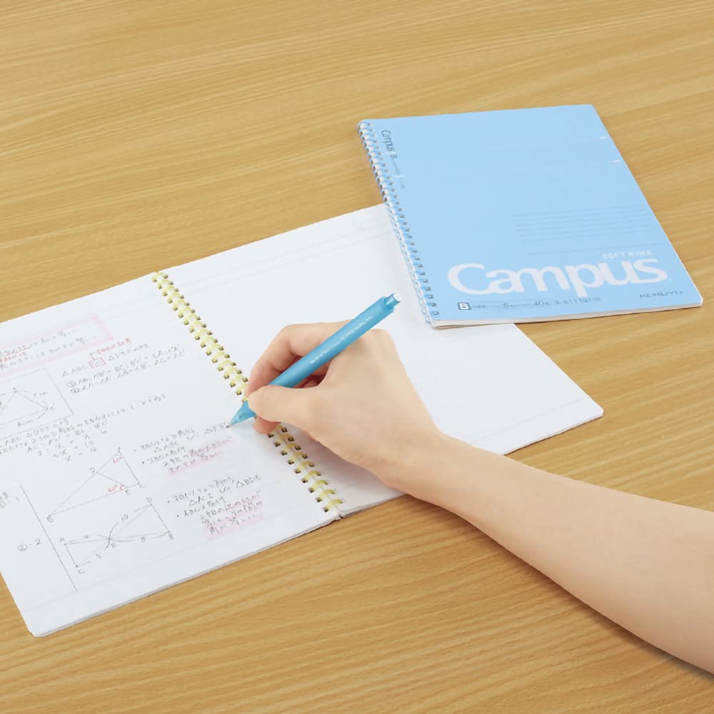 KOKUYO Spiral Lined Notebook, 10'' x 7'' Pastel Journal B5 Campus Soft Ring Notebooks with Dot 6 mm Ruled, 40 Sheets, Blue 1 Subject Notebook, Note Taking for School. Japan Import (SU-S111BT-B)