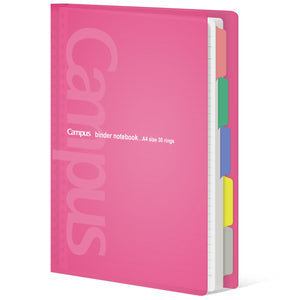KOKUYO 5 Subject Spiral Notebook, Campus A4 Refillable Journal with 5 Tab Dividers, Up to 65 Sheet Capacity, 50 Sheets in 7mm Dotted Ruled Loose Leaf Paper, Pink, Japan Import