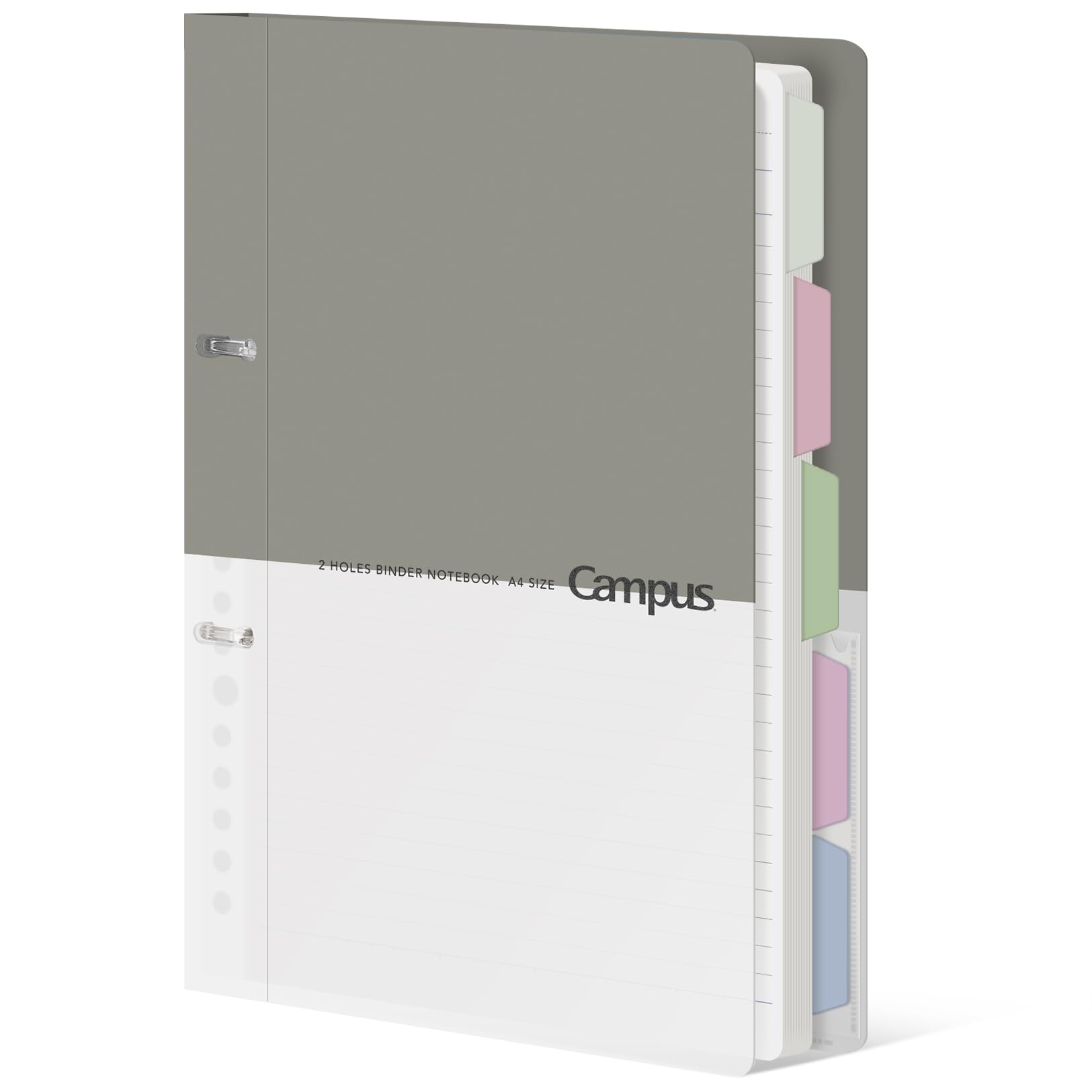 KOKUYO 5 Subject Spiral Notebook Journal, Campus 110 Sheets A4 Refillable Notebook with Dividers Tabs, College Ruled Binder Notebook for Work School Note taking, Gray, Japan Import