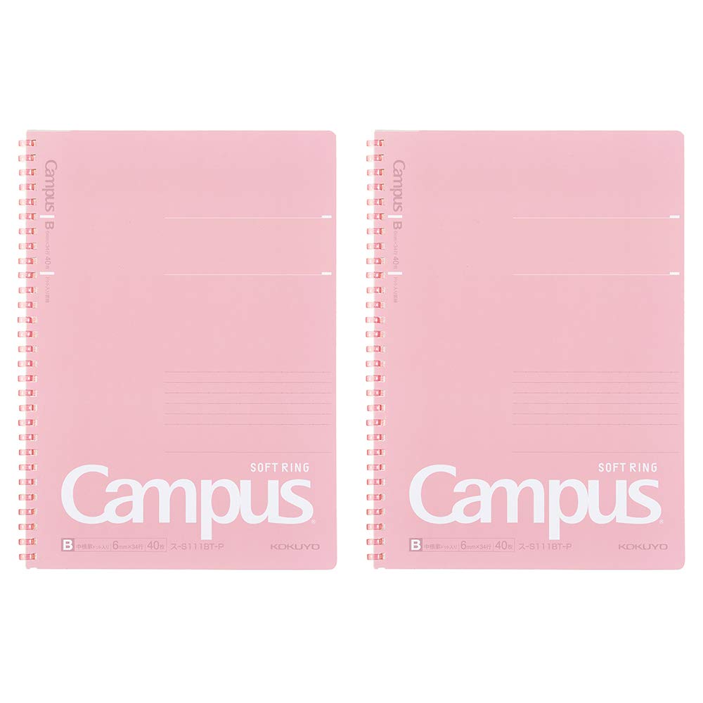 Kokuyo Campus Soft Ring Notebook, Semi-B5, B 6mm Dot Ruled, 34 Lines, 40 Sheets, Pink, Set of 2, Japan Import (SU-S111BT-P)