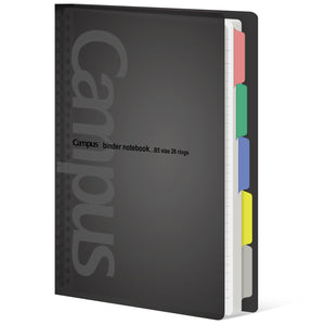 KOKUYO 5 Subject Spiral Notebook, Campus B5 Refillable Journal with 5 Tab Dividers, 100 Sheets in 7mm Dotted Ruled Loose Leaf Paper, Black, Japan Import