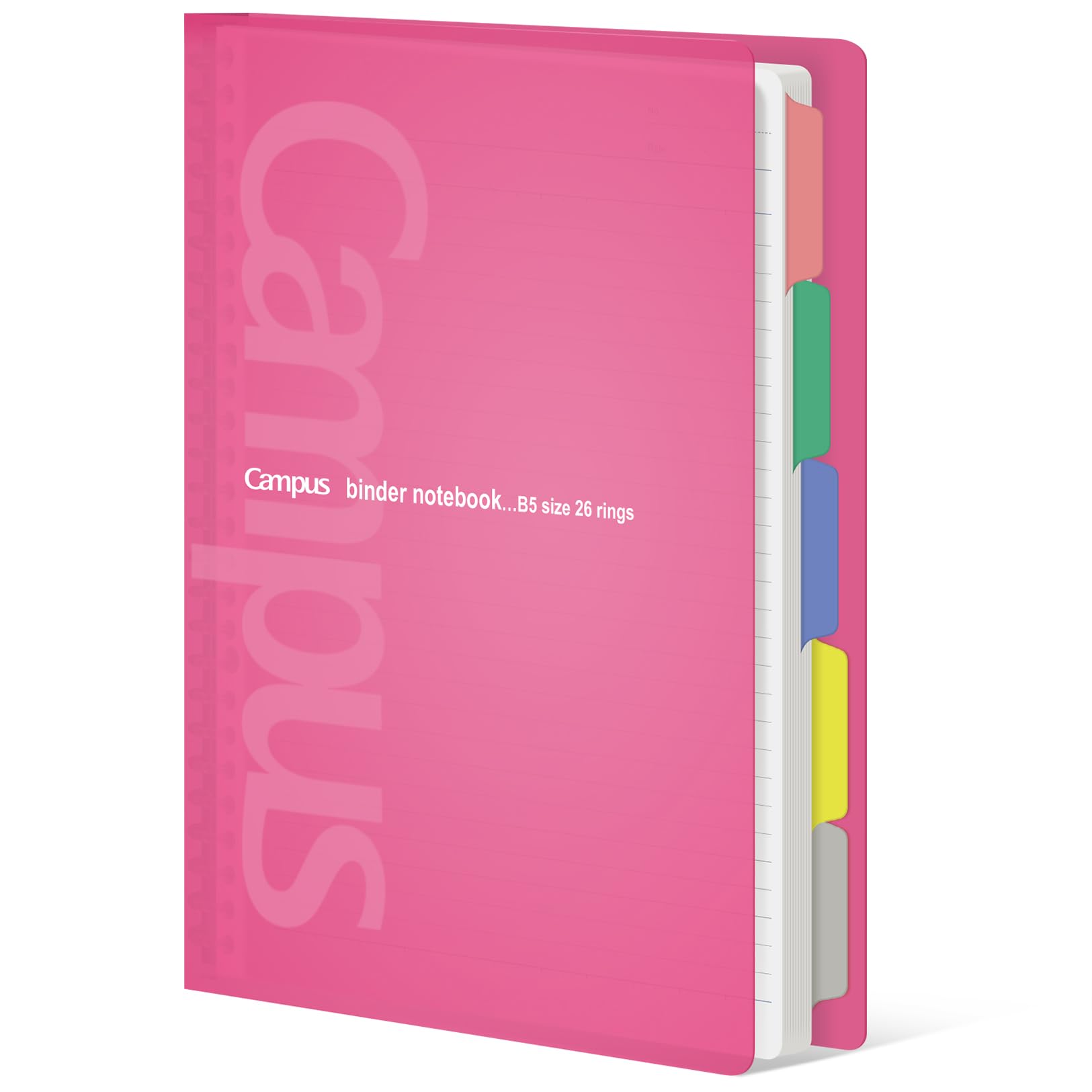 KOKUYO 5 Subject Spiral Notebook, Campus B5 Refillable Journal with 5 Tab Dividers, 100 Sheets in 5mm Ruled Loose Leaf Paper, Light Pink, Japan Import (RU-P333NP & NO-836C)