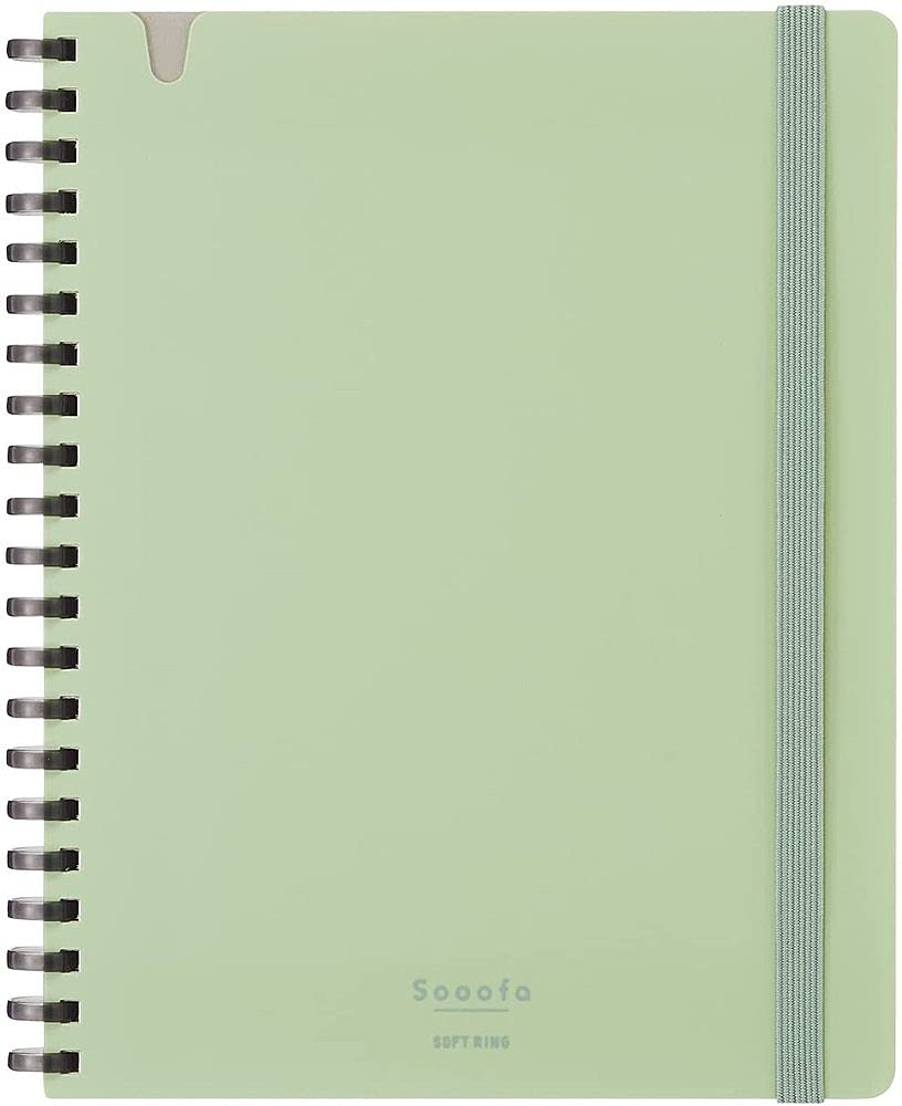 KOKUYO Graph Journal Notebook, Sooofa 7.2'' x 5.5'' Soft Ring Notebook for Women 4mm Grid Ruled, 80 Perforated Sheets, Green, B6 Notebook for Work Journals for Writing. Japan Import (SU-SV748S4-G)
