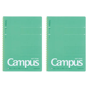 Kokuyo Campus Soft Ring Notebook, Semi-B5, B 6mm Dot Ruled, 34 Lines, 40 Sheets, Green, Set of 2, Japan Import (SU-S111BT-G)