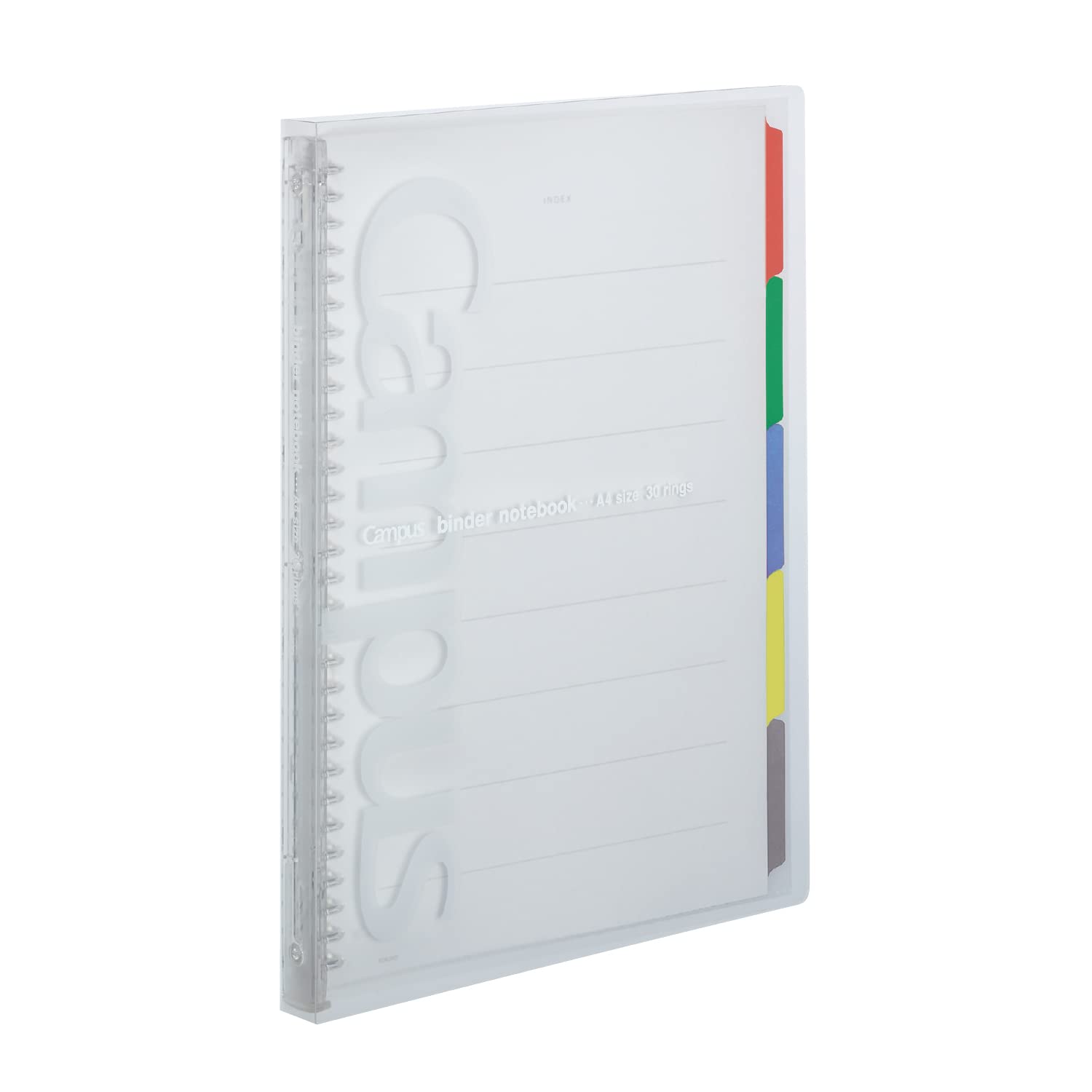 Kokuyo Campus Slide Binder with 5 Tab Dividers, Slim Type, A4, 30 Holes, Up to 65 Sheets, Transparent, Japan Import (RU-P173NT)