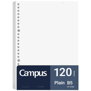 Kokuyo Campus Loose Leaf Paper for Binders, Business Type, Sarasara Smooth Writing, B5, Plain Ruled, 26 Holes, 120 Sheets, pH Neutral, Bleed Resistant, Japan Import (NO-G836WN)