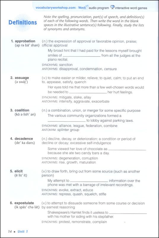 Vocabulary Workshop Enriched Level F Student Edition, Grade 11 | Academic Vocabulary Workbook | High School English Language Arts