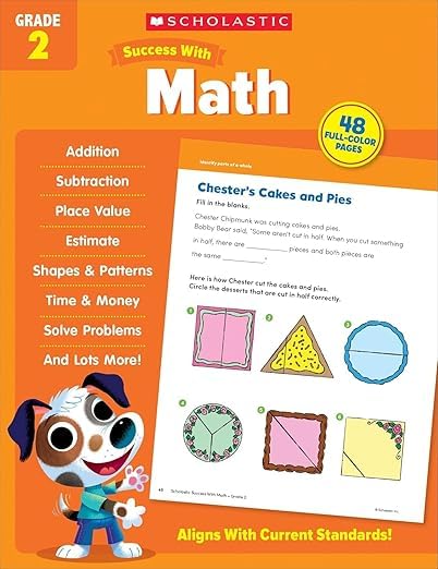 Scholastic Success with Addition & Subtraction, Writing, Grammar, Reading Comprehension, Math, Grade 2 Workbook, 5 Books Collection Set