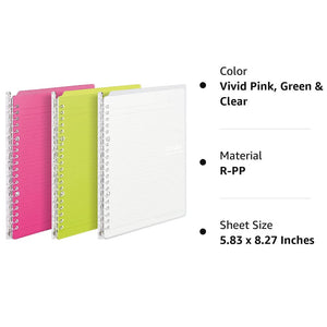 Kokuyo Campus Smart Ring Binders 3 Pack, A5 Vivid Colors Binder Notebooks, Up to 25 Sheets 20 Holes Slim Binder Folder with 10 Campus Sarasara Loose-leaf Paper Each for Study and Journal, Japan Import